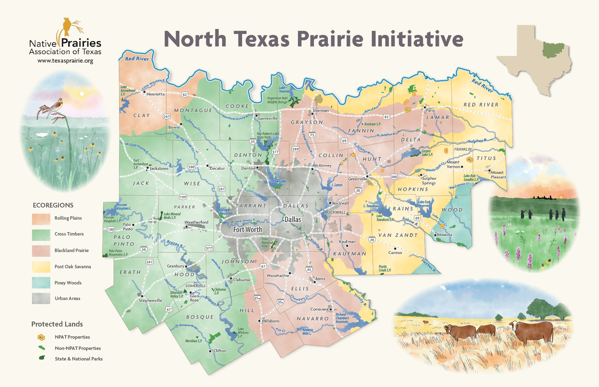 North Texas Prairie Initiative Illustrated Map - LVBrown Studio | Imagine, Visualize, Communicate